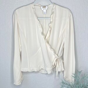 Talbots 100% Silk Vintage Cream Ruffle Wrap Blouse